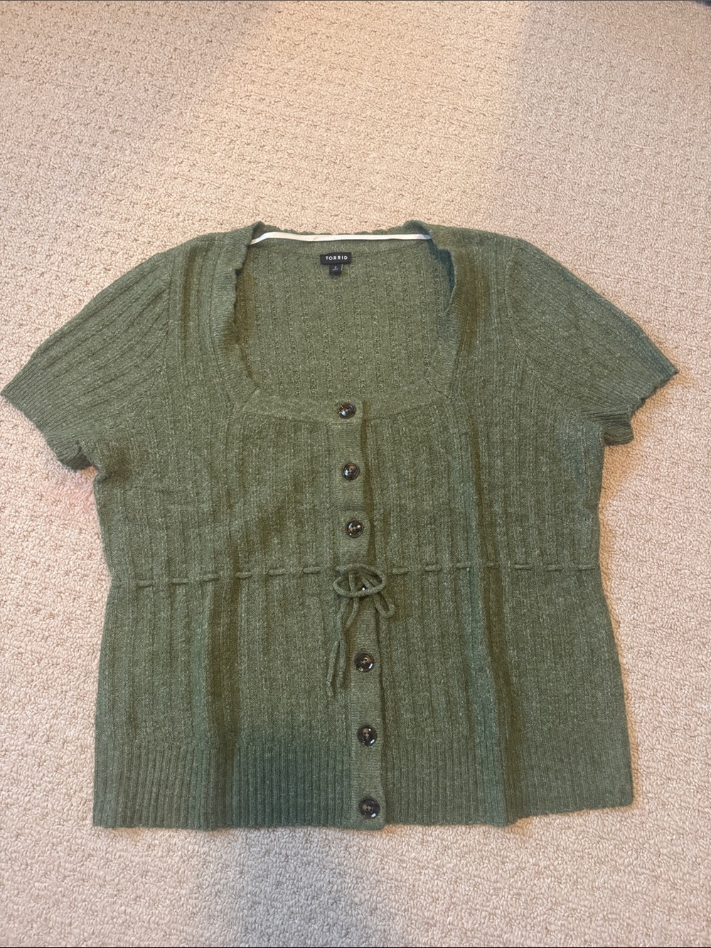 torrid Olive Green Short-Sleeve Button Front Cardigan